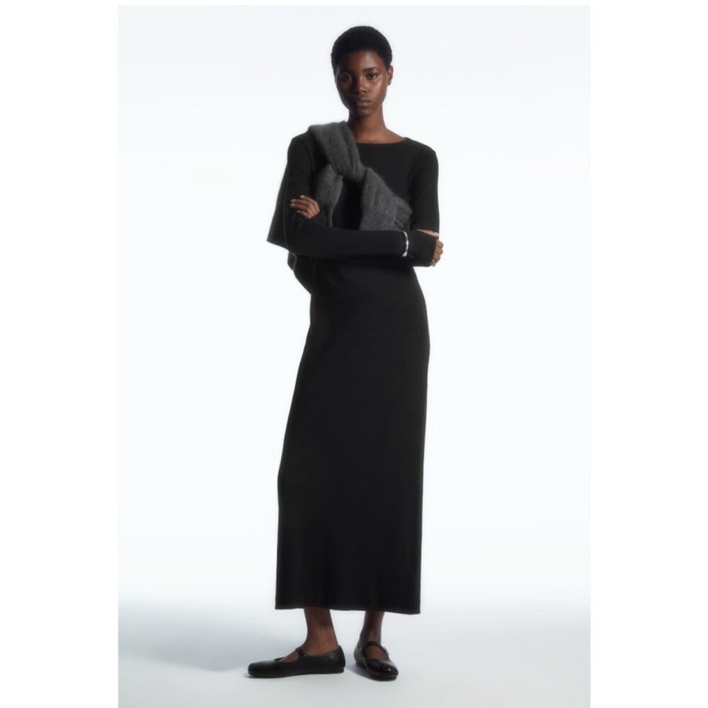 COS Black Ribbed Midi Dress